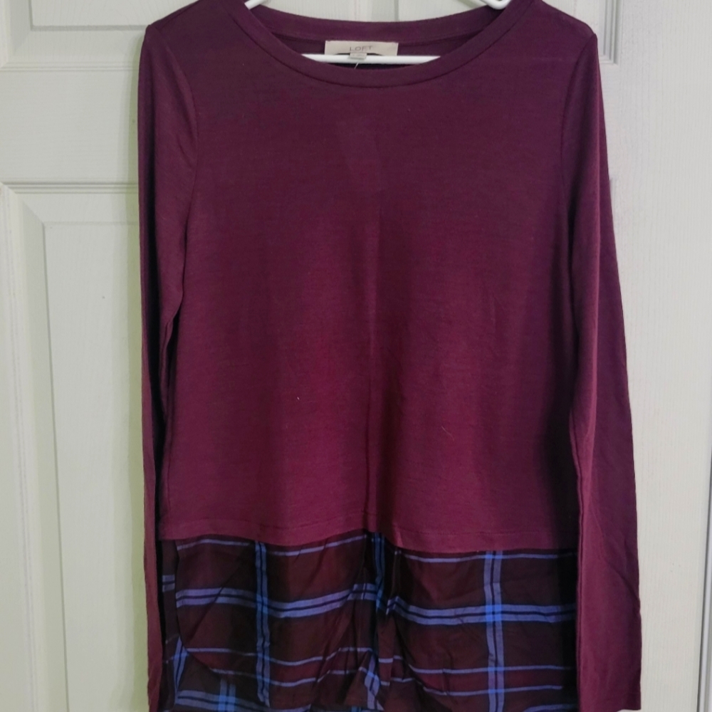 Loft Size S Shirt with Plaid hem LOFT Tops Tees - Long